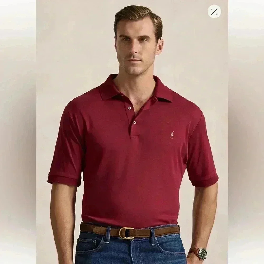 Ralph Lauren Soft Cotton Polo Classic Fit Shirt- Red Burgundy- Size Medium